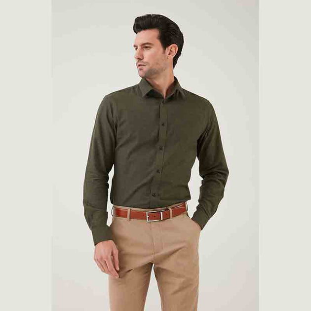 Olive Green Contrast Color Flannel ...